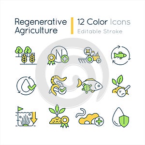 Regenerative agriculture RGB color icons set