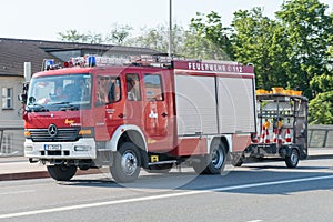 Regensburg, Bavaria, Germany, Mai 17, 2017, Voluntary fire brigade of Regensburg with flashing blue light