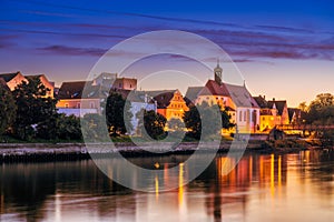 Regensburg cityscape during blue hour