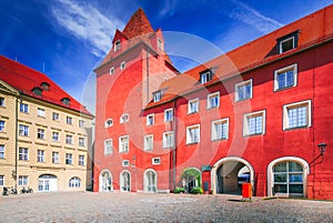 Regensburg, Germany. Haidplatz in old town, Bavarian city on Danube River