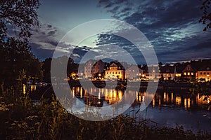 Regensburg, Germany, by night, view over the Danube river