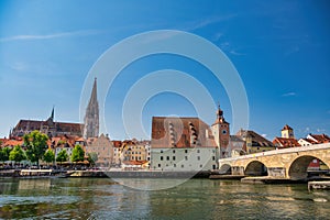 Regensburg Germany, at Old Town Altstadt and Danube River
