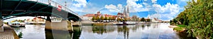 Regensburg, Germany. Panoramic view of the old town along the Danube bank