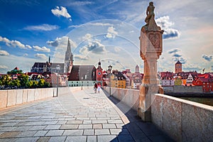 Regensburg, Germany. Stone Bridge over Danube River