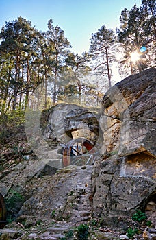 Regenstein mill between the rocks in Blankenburg. Harz National Park. Saxony-Anhalt, Germany