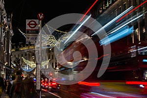 REGENT STREET, LONDON, ENGLAND- 14 November 2021: Regent Street Christmas lights 2021