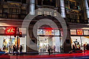 REGENT STREET, LONDON, ENGLAND- 14 November 2021: Photograph of H and M on Regent Street in London