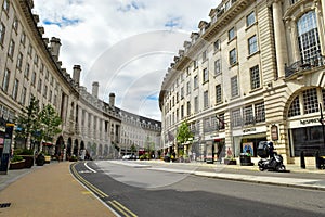 Regent Street near Piccadilly Circus, a famous landmark of London`s West End