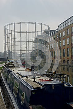 Regents Canal. Gas Holder, Bethnal Green, London.