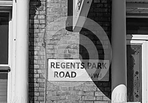 Regents Park street Primrose Hill in London, black and white