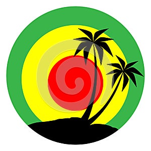 Reggae emblem with black pulms silhouette photo