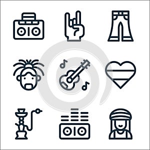 reggae line icons. linear set. quality vector line set such as rastafari, sound waves, hookah, jamaica, acoustic guitar, photo