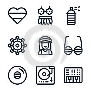 reggae line icons. linear set. quality vector line set such as synthesizer, turntable, vinyl, glasses, rastafari, tambourine, photo