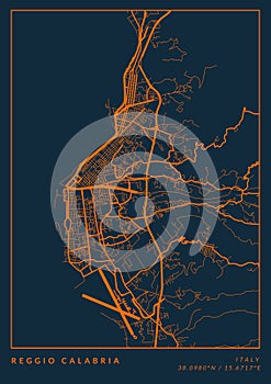 Reggio Calabria Italy City Map Illustration,