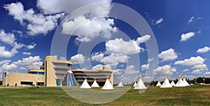 Regina, Saskatchewan, Big Sky over Circle of Tipis at First Nations University, Canada