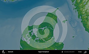 Region Nordjylland outlined, Denmark. Physical