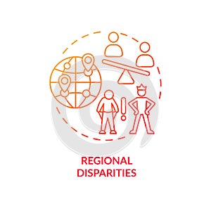 Regional disparities red gradient concept icon