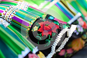 Regional, folklore costumes, colorful handmade skirts.