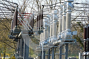 Regional power station providing electricity for households and enterprises. Close up of coils and wires
