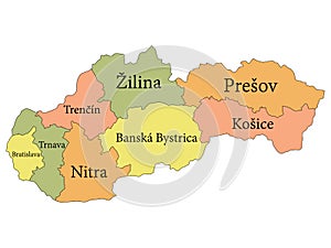 Regions Map of Slovakia