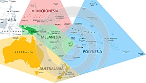 Regions of Oceania, political map