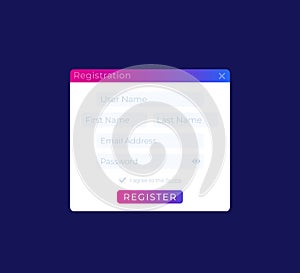 Register form, web ui vector design
