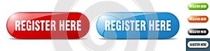 register here button. key. sign. push button set