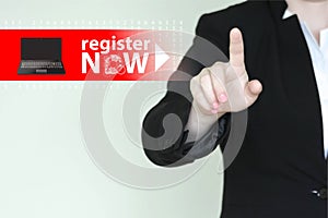 Register now. concept button web site