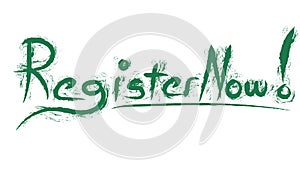 Register Now hand writing template with green colors