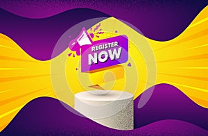 Register now paper banner. Free registration tag. Vector