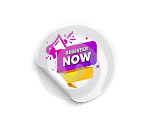 Register now paper banner. Free registration tag. Vector