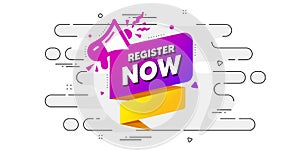 Register now paper banner. Free registration tag. Vector