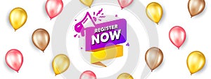 Register now paper banner. Free registration tag. Vector