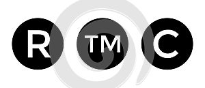 Registered, trademark, and copyright icon sign symbol in black circle