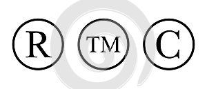 Registered, trademark, and copyright icon vector in circle line