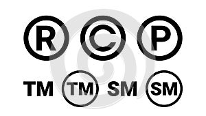Registered Trademark Copyright Patent and Service Mark Icon Set photo