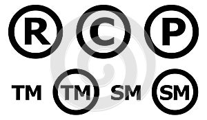 Registered trademark copyright patent service mark icons