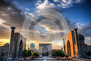 The Registran at sunset in Samarkand, Uzbekistan