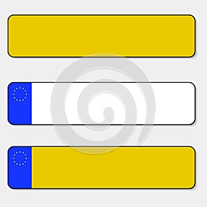 Registration plates vechicle registration plates of Europe and Great Britain United Kingdom with shadows Unia of Europe