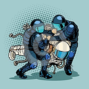 Regression and progress concept, police arrested the astronaut photo