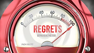 Regrets and Remorse Meter that is hitting a full scale, showing a very high level of regrets ,3d illustration photo