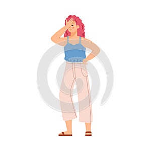 Regretting disappointed woman full length, flat vector illustration isolated. photo