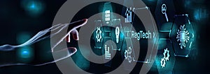 Regtech Regulation and supervision technology concept on virtual screen