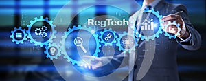 Regtech Regulation and supervision technology concept on virtual screen