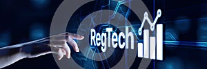 Regtech Regulation and supervision technology concept on virtual screen