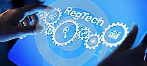 Regtech Regulation and supervision technology concept on virtual screen