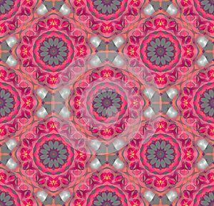 Regular abstract round retro blossoms red green violet orange