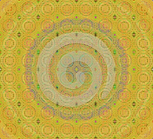 Regular concentric circles pattern yellow orange bright green and purple centered