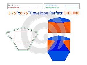 Envelope design 3.75x6.75 inch dieline template and 3D envelope editable easily resizable