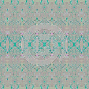 Regular ornate seamless pattern light gray pink and turquoise horizontally